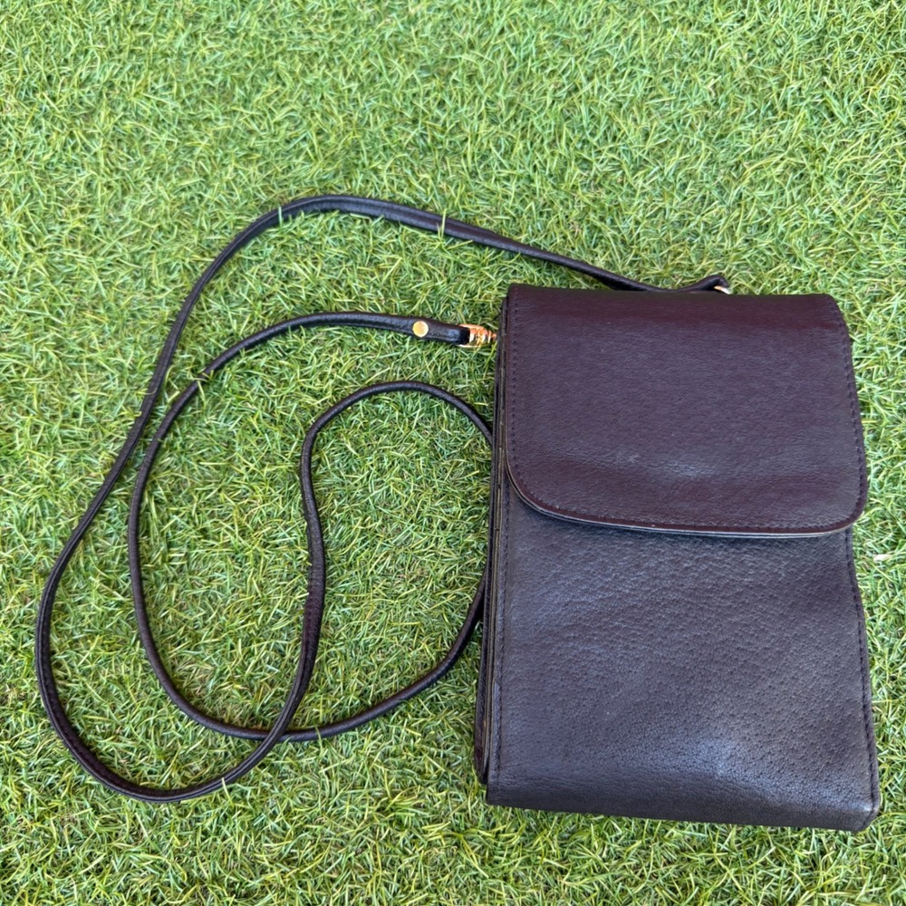 Vtg 90s Wilson Soft Leather Black Crossbody Shoulder Bag Wallet Travel Y2K
